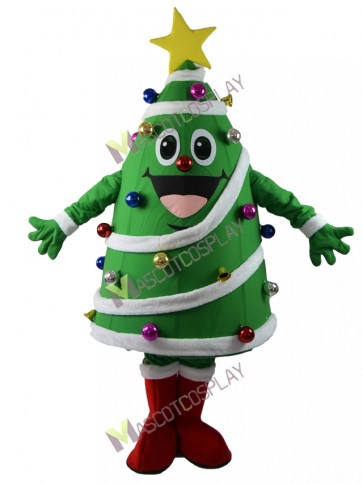 Christmas Tree Mascot Costume with Star Color Balls Bell Decoration