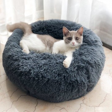 Long Plush Super Soft Pet Round BedImproved Sleep for Cats Small Medium Dogs