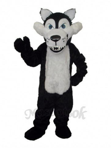 Long Wool Big Black Wolf with White Belly Mascot Adult Costume 
