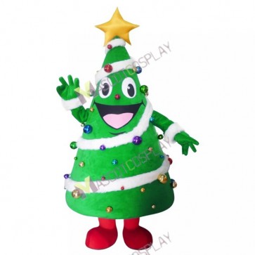 Christmas Xmas Tree Mascot Costume with Colored Balls and Yellow Star