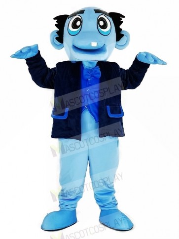 Blue Ghost with Black Coat Mascot Costume