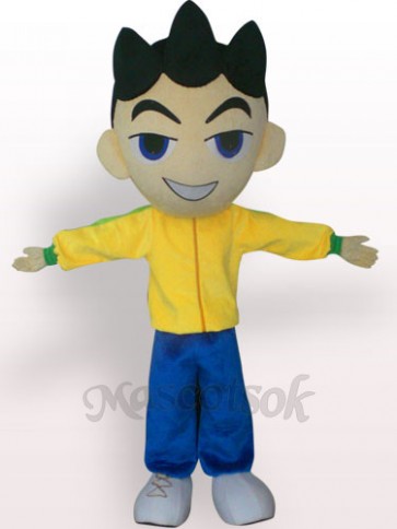 Big Head Boy In Yellow Clothes Plush Adult Mascot Costume