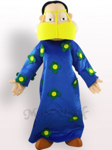 Fat Woman In Blue Clothes Plush Adult Mascot Costume