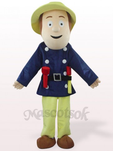 Fireman Sam In Blue Clothes Plush Mascot Costume