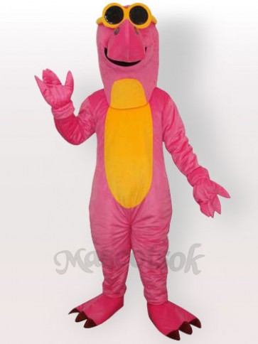 Pink Dragon with Yellow Belly and Glasses Adult Mascot Costume