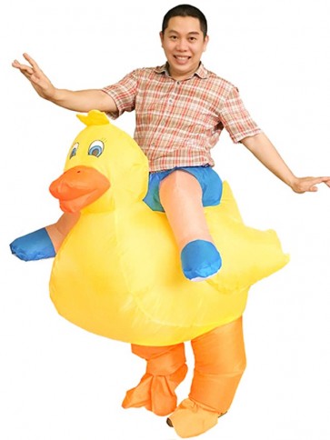 Yellow Duck with Eyelashes Carry me Ride on Inflatable Costume for Adult/Kid