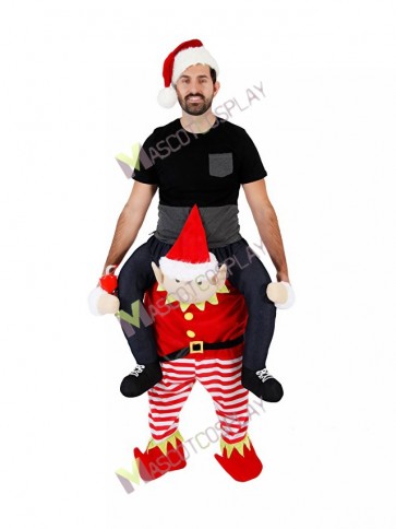 Piggyback Elf Carry Me Ride on Red Elf Mascot Costume 