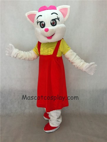 Red Female Cat with Red Dress Adult Mascot Costume