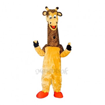 New Friendly Male Giraffe in Yellow Overall Mascot Costume