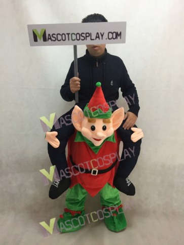 Carry Me Piggy Back Ride On Red and Green Novelty Elf Mascot Costume