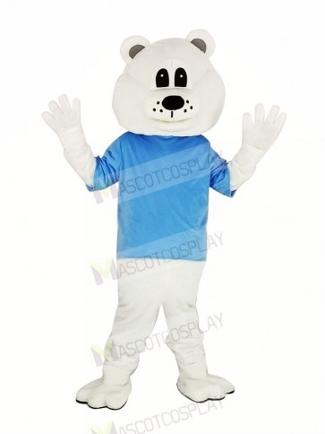 Cute White Bear with Blue T-shirt Mascot Costume Adult