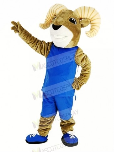 Power Sport Ram with Blue Sportswear Mascot Costume