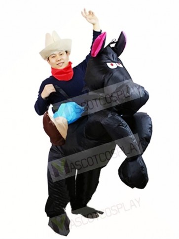 Cowboy Cowgirl Ride On Black Horse Inflatable Party Costumes for Adults