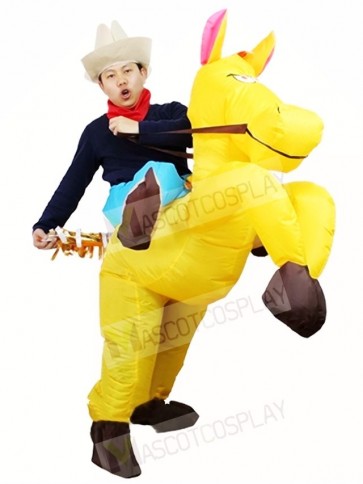 Cowboy Ride On Yellow Horse Inflatable Halloween Christmas Costumes for Adults