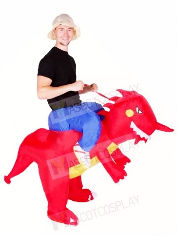 Ride On Red Dinosaur with Horn T-rex Inflatable Halloween Christmas Costumes for Adults