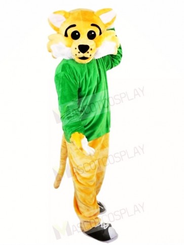 Yellow BobCat WildCat in Green Shirt Mascot Costumes Animal
