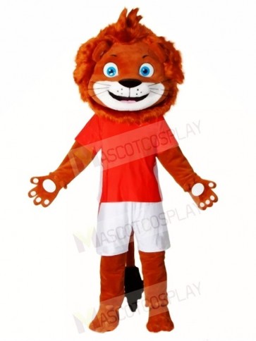 Happy Lion in Red Shirt Mascot Costumes Animal