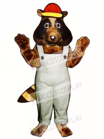 Stevie Raccoon with Bib Overalls & Hat Mascot Costume