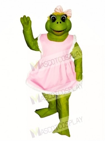 Female Fern Frog with Apron & Bow Mascot Costume