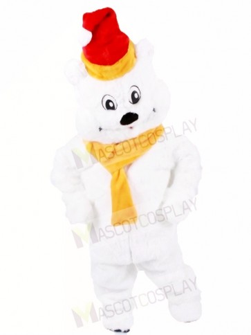 Red Hat Polar Bear with Yellow Scarf Mascot Costumes Animal Xmas