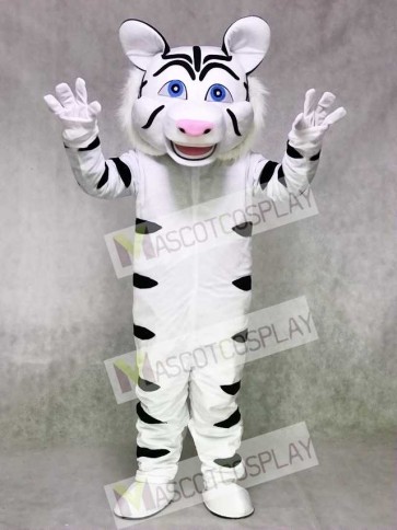White Tiger Mascot Costume with Black Stripes