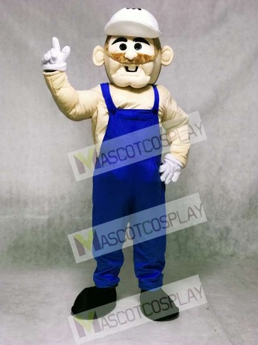 Miner with Blue Overalls Mascot Costume