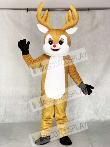 High Quality Red Nose Yellow Reindeer Adult Mascot Costume