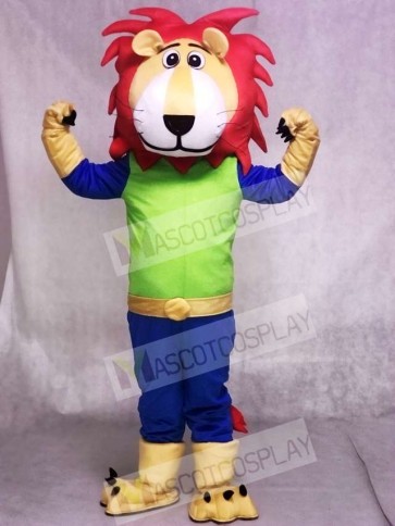 Green And Blue Leo Lion With Red Hair Mascot Costumes Anima