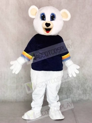 Cute White Bear with Black Shirt Mascot Costumes Animal