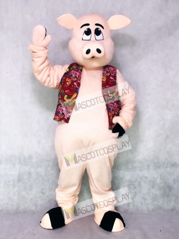 Pig Piglet Hog with Hawaiian Vest Mascot Costume