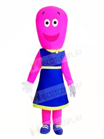 Pink Woman in Blue Dress Mascot Costumes People