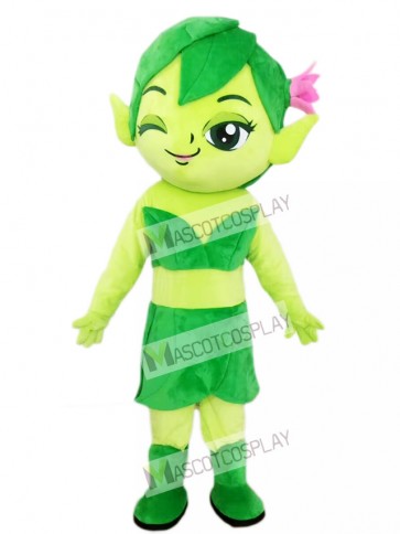 Green Female Elf Wizard with Flower Mascot Costume Cartoon 