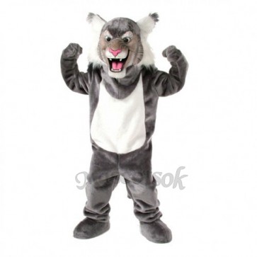Cute Grey Wildcat Mascot Costume