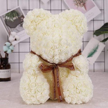 Beige Rose Teddy Bear Flower Bear Best Gift for Mother's Day, Valentine's Day, Anniversary, Weddings and Birthday