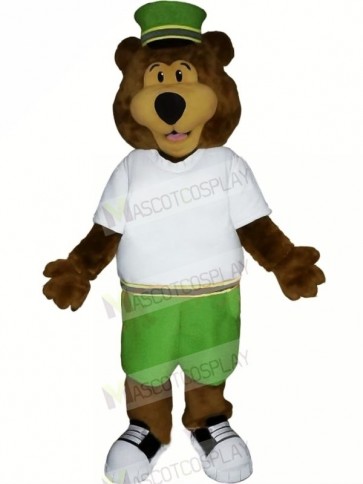 Brown Bear with Green Hat Mascot Costumes Cartoon