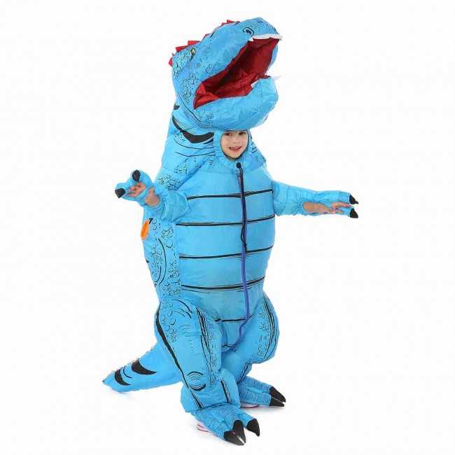 Blue T-Rex Dinosaur Inflatable Costume Air Blow up Party Suit for Adult/Kid