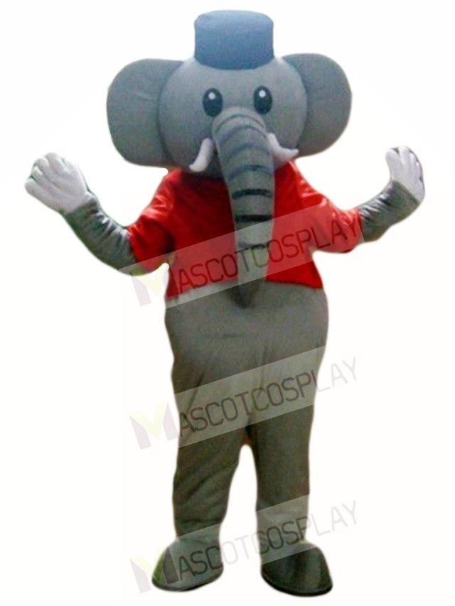 Grey Elephant in Red Vest Mascot Costumes Animal