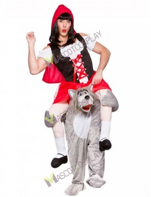 Adults Carry Me Wolf With Little Red Riding Hood Mascot Costume Fancy Dress Halloween Outfit