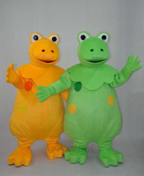 Yellow and Green Dinosaur Brothers Plush Adult Mascot Costume 