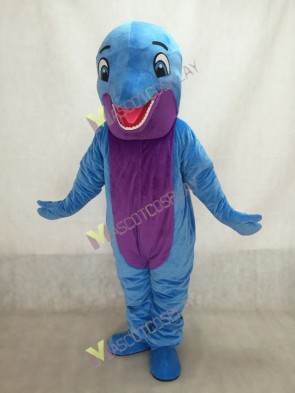 Blue Happy Dolphin Mascot Costume with Purple Belly