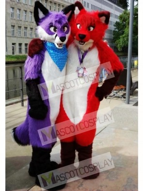 Fursuit Purple or Red Wolf Husky Dog Mascot Costume