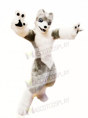 Cute White Grey Wolf Mascot Costume