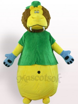 Yellow Lion In Green Clothes Plush Adult Mascot Costume