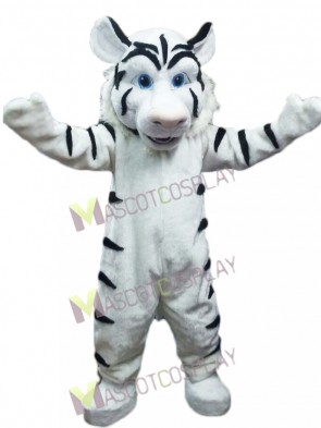 White Tiger with Black Stripes Mascot Costume 