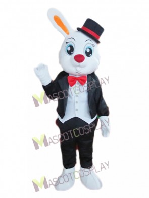 Single Ear Bunny in Tuxedo and Top Hat Mascot Costume