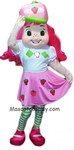 Strawberry Shortcake Mascot Costume Girl with Pink Hair Character Cartoon Costume