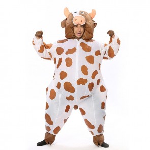 Cow Milk Cattle Inflatable Costume Halloween Christmas Costume for Adult/Kid Coffee Color