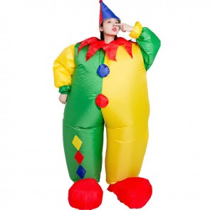 Clown with Blue and Red Hat Inflatable Costume Halloween Christmas Jumpsuit for Adult 