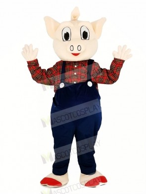 Pig with Blue Overalls Mascot Costume Cartoon