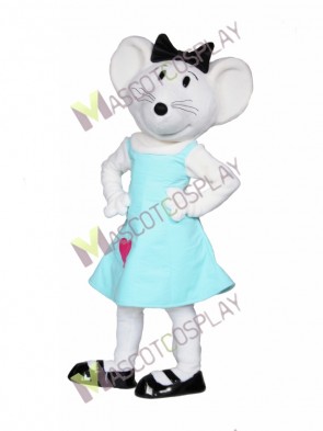 Gray Baby Mouse in Blue Dress Mascot Costume 